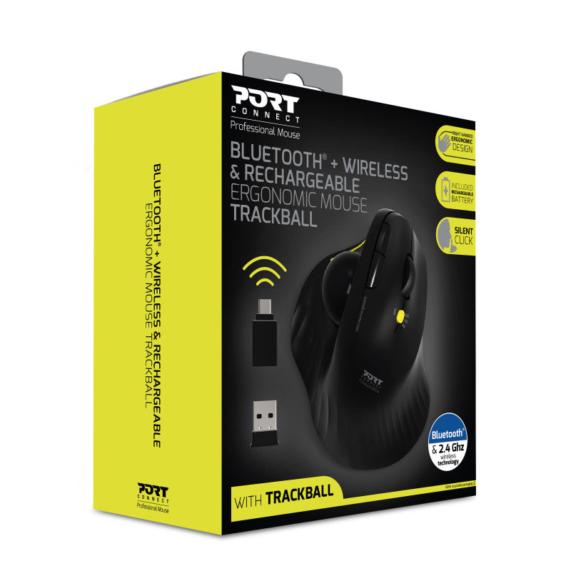 Ratón inalámbrico de 2,4 GHz y trackball ergonómico recargable Bluetooth®