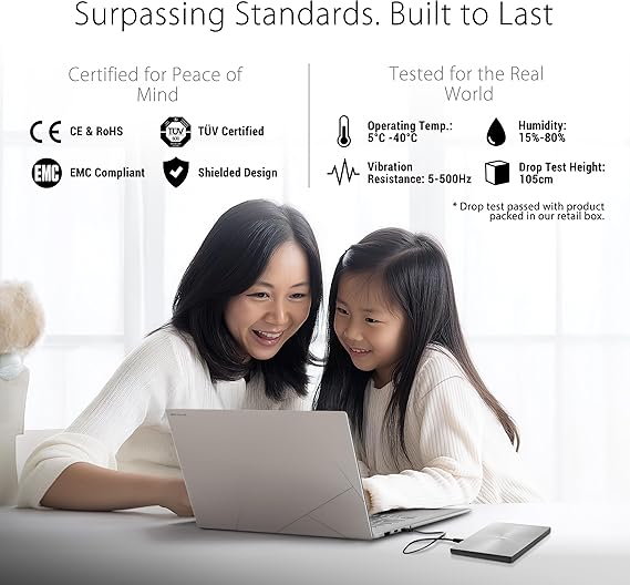 ASUS ZenDrive U9M SDRW-08U9M-U Unidade de disco ótico (8X, USB Tipo C + Tipo A, compatível com Mac, 13,9 mm ultrafina, compatibilidade com M-Disc, criptografia de disco, E-Green, E-Média), prateado