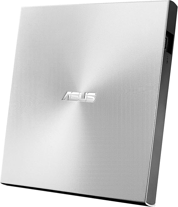 ASUS ZenDrive U9M SDRW-08U9M-U Unidade de disco ótico (8X, USB Tipo C + Tipo A, compatível com Mac, 13,9 mm ultrafina, compatibilidade com M-Disc, criptografia de disco, E-Green, E-Média), prateado