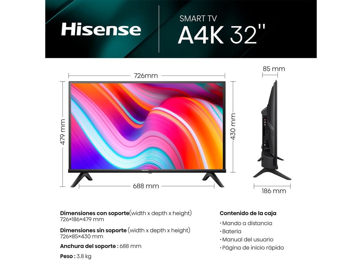 Hisense Smart TV Serie A4K LED 32 o 40 Pulgadas