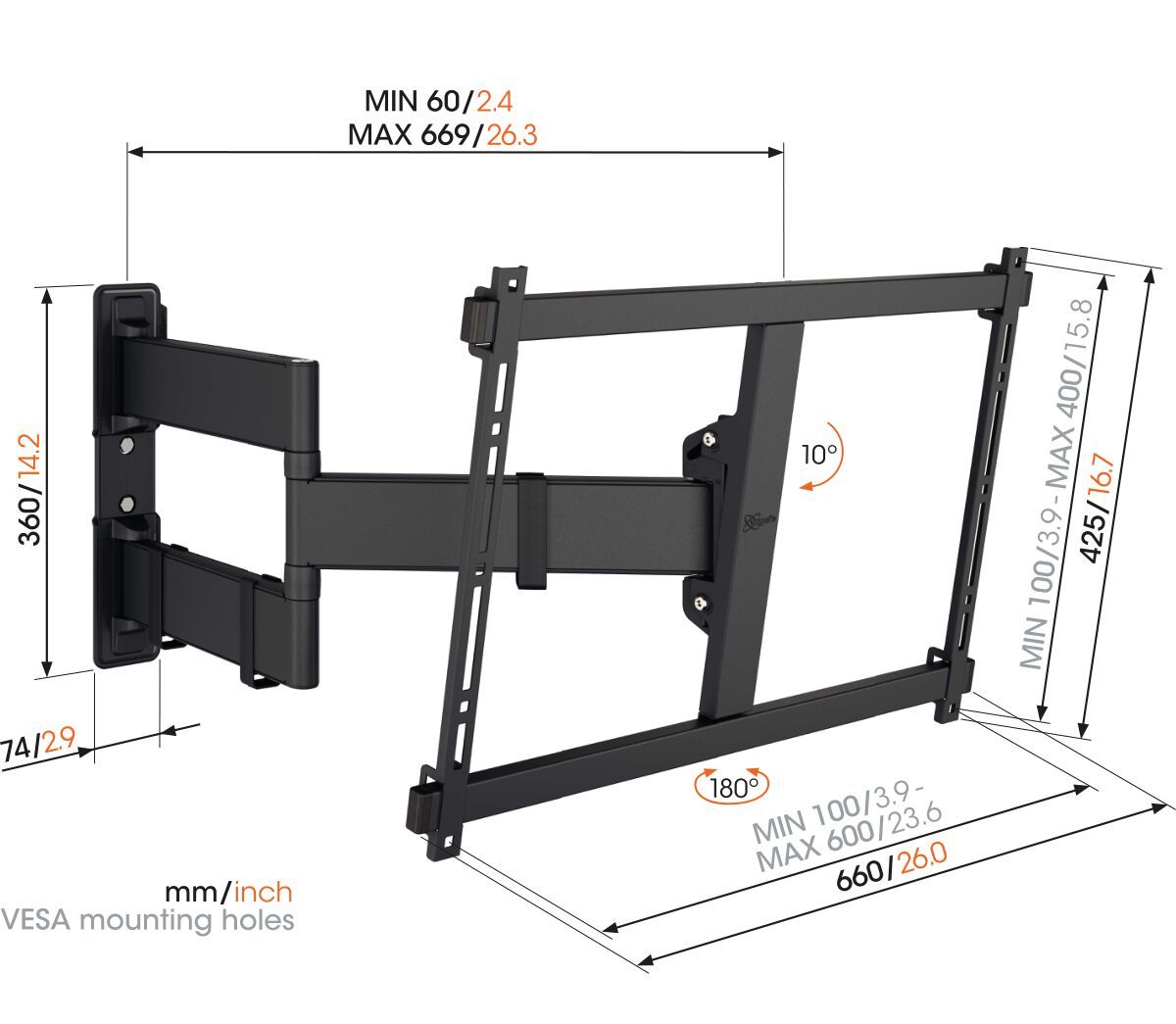 ONE Full-Motion TV Wall Mount 55-100 inches