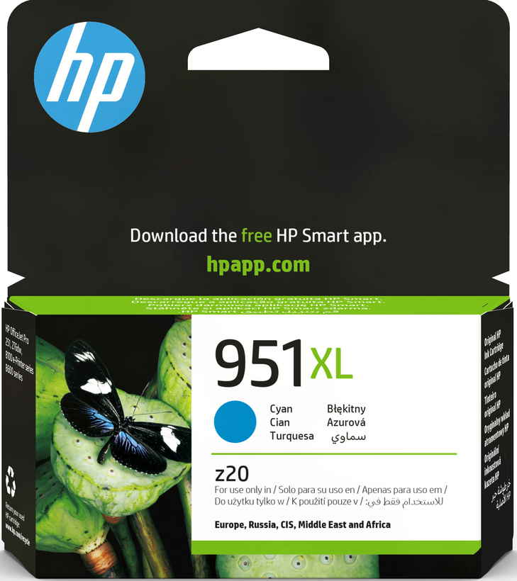 HP 951XL - High Performance - cyan blue - original - ink cartridge - for Officejet Pro 251dw, 276dw, 8100, 8600, 8600 N911a, 8610, 8615, 8616, 8620, 8625, 8630