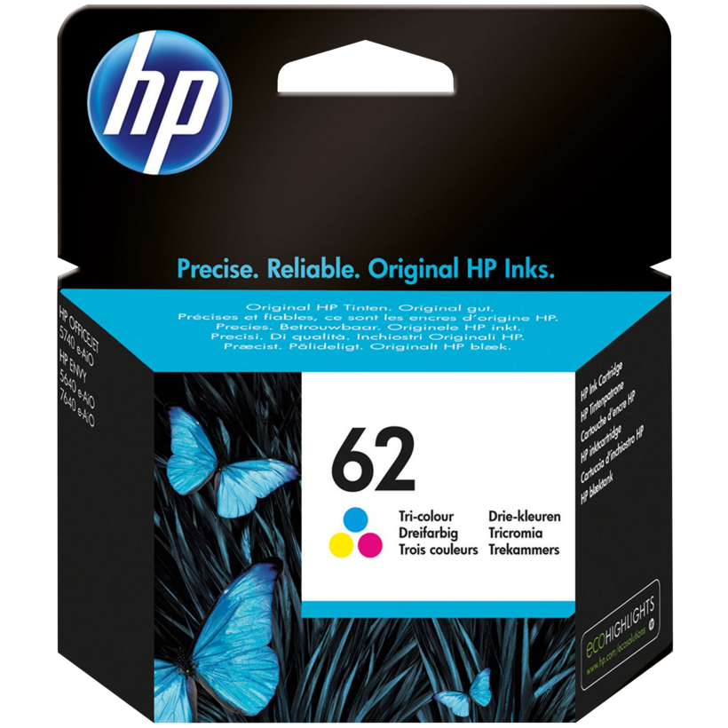 HP 62 - 4,5 ml - color (cian, magenta, amarillo) - original - cartucho de tinta - para ENVY 55XX, 56XX, 76XX, Officejet 250, 252, 57XX, 8040