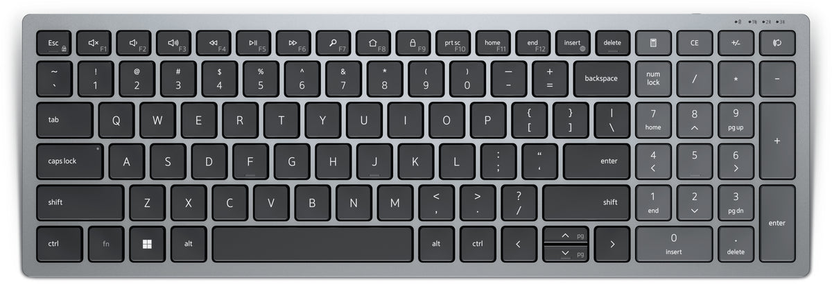 Dell KB740 - Teclado - compacto, multidispositivo - inalámbrico - 2,4 GHz, Bluetooth 5.0 - QWERTY - portugués - gris titán - 3 años de antigüedad Servicio de intercambio avanzado al siguiente día laborable