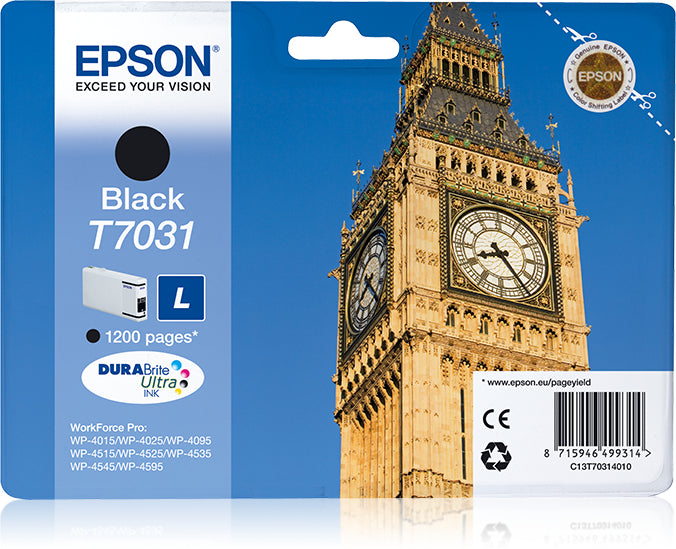 Epson T7031 - 24 ml - tamaño L - negro - original - blister - cartucho de tinta - para WorkForce Pro WP-4015, WP-4025, WP-4095, WP-4515, WP-4525, WP-4535, WP-4545, WP - 4595