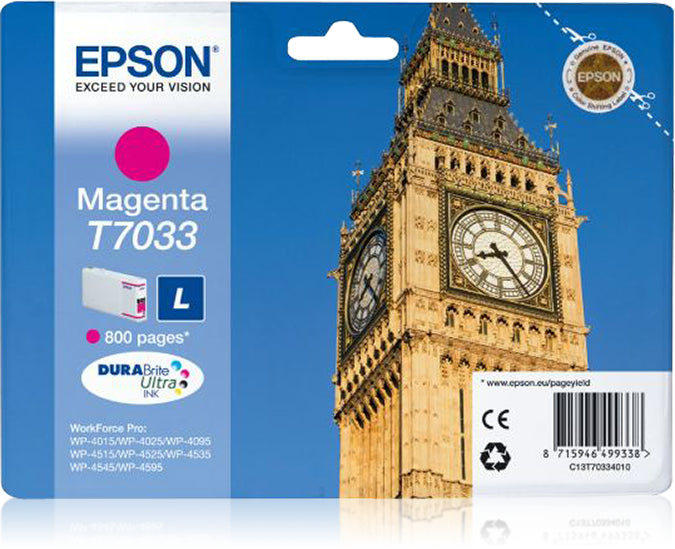 Epson T7033 - 9.6 ml - tamanho L - magenta - original - blister - tinteiro - para WorkForce Pro WP-4015, WP-4025, WP-4095, WP-4515, WP-4525, WP-4535, WP-4545, WP-4595