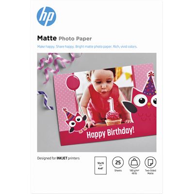 HP - Mate - 8,8 mm - 100 x 150 mm - 180 g/m² - 25 folha(s) papel fotográfico - para Deskjet 41XX, ENVY 64XX, ENVY Inspire 79XX, Officejet Pro 77XX, 90XX, Smart Tank Plus 55X
