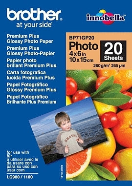 Brother BP - Brilhante - 100 x 150 mm 20 folha(s) papel fotográfico - para Brother DCP-J1140, J1200, T310, T720, MFC-J1010, J1012, J2340, J3540, J3940, J4335, J4340