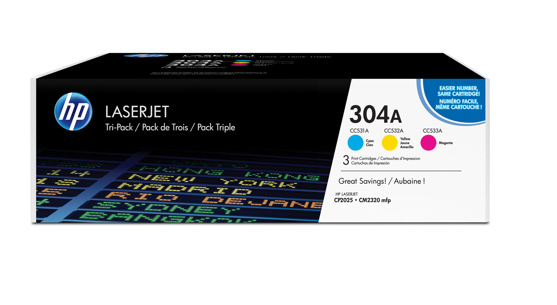 HP 304A - Pack de 3 - amarelo, azul cyan, magenta - original - LaserJet - cartucho de toner (CF372AM) - para Color LaserJet CM2320fxi, CM2320n, CM2320nf, CP2025, CP2025dn, CP2025n, CP2025x