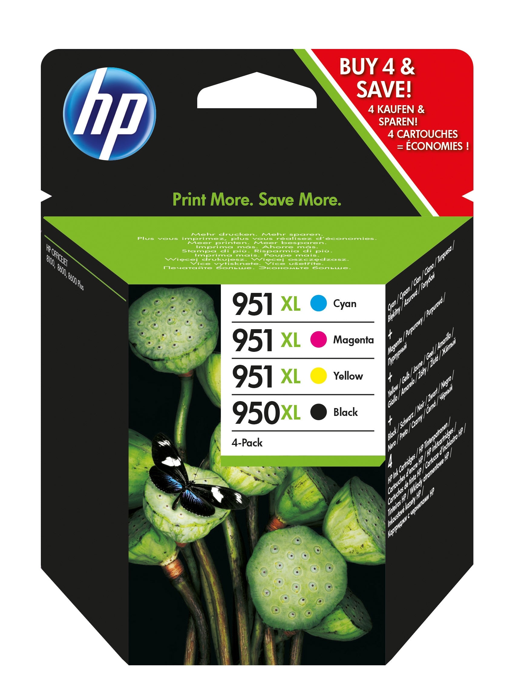 HP 950XL/951XL Combo Pack - Pack de 4 - alta capacidade - preto, amarelo, azul cyan, magenta - original - blister - tinteiro - para Officejet Pro 251, 276, 8100, 8600, 8600 N911, 8610, 8615, 8616, 8620, 8625, 8630, 8640