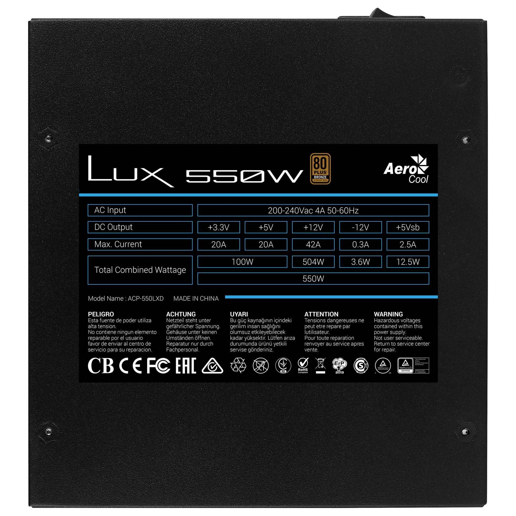 Source AEROCOOL LUX 550W, 80Plus Bronze 230V 88% EFFICIENCY - LUX550 (LUX550)
