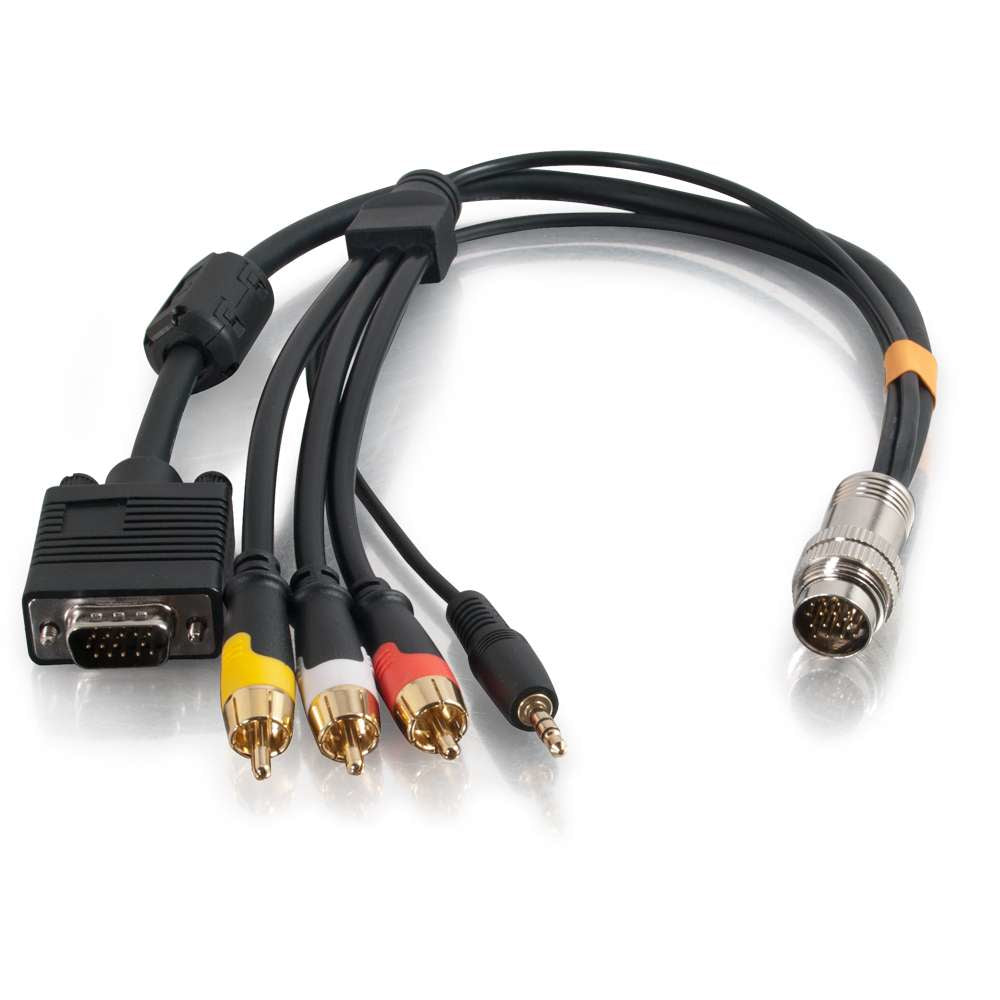 C2G RapidRun VGA (HD15) + 3.5mm + Composite Video + Stereo Audio Flying Lead - Video/Audio Cable - VGA / Composite Video / Audio - HD-15 (VGA), Stereo Mini Port, Male RCA to Male MUVI Connector - 50 cm - armored - black