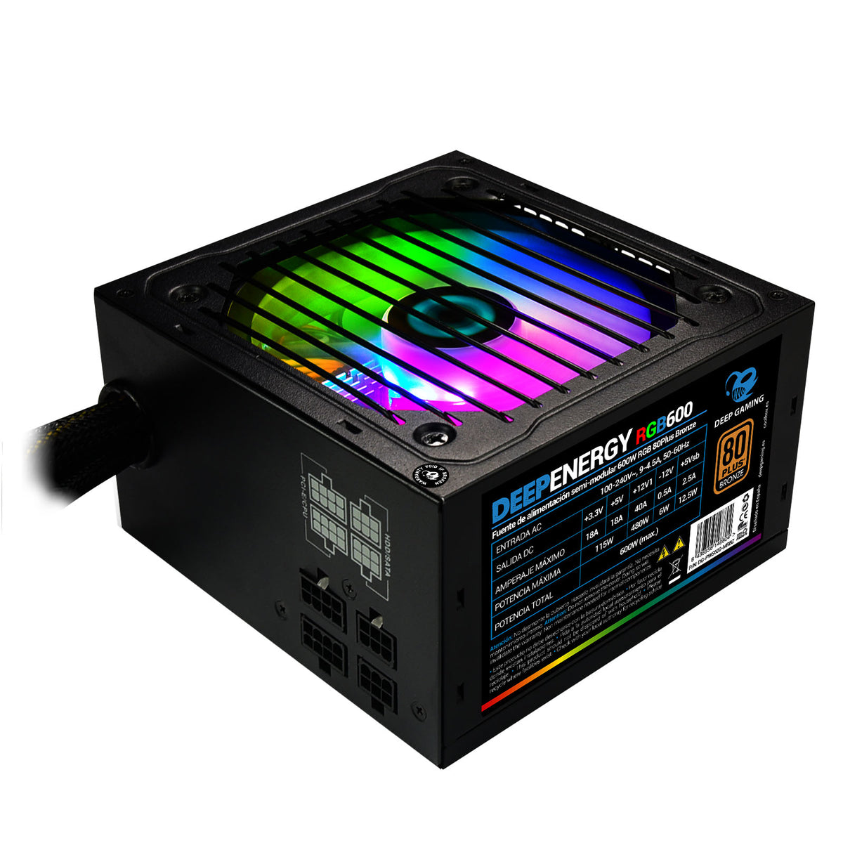 Fuente de comida 600W CoolBox ATX Deep Energy 80 PLUS Bronce, RGB