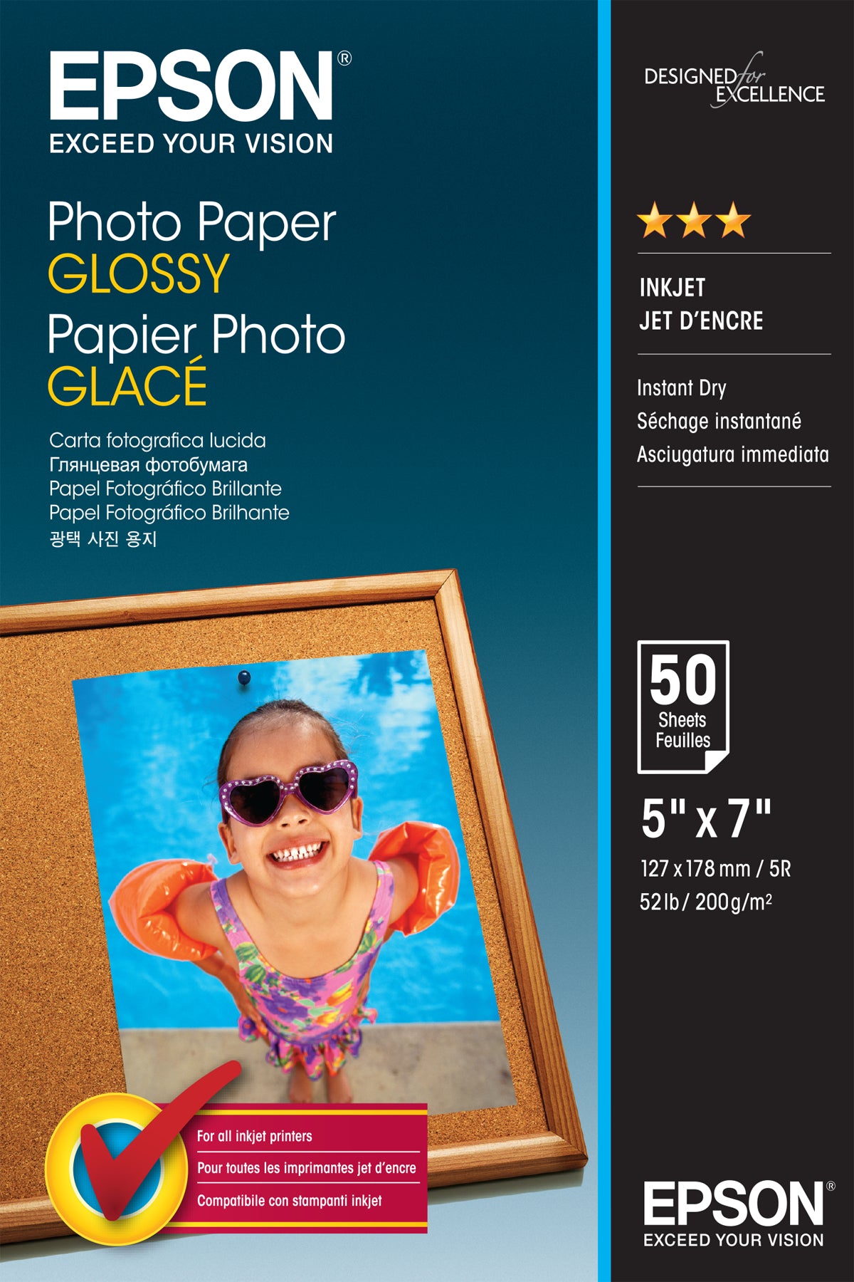 Epson - Glossy - 127 x 178 mm - 200 gsm - 50 sheet(s) photo paper - for EcoTank ET-2750, 2751, 2756, 2850, 2851, 2856, 4750, 4850, Expression Home HD XP-15000
