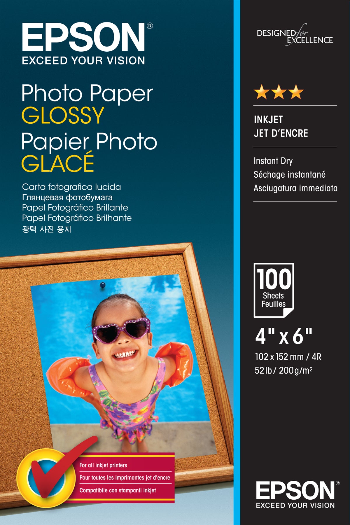 Epson - Glossy - 102 x 152 mm - 200 gsm - 100 sheet(s) photo paper - for EcoTank ET-2850, 2851, 2856, 4850, EcoTank Photo ET-8500, EcoTank Pro ET-5800