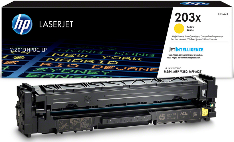 HP 203X - High Yield - Yellow - Genuine - LaserJet - Toner Cartridge (CF542X) - for Color LaserJet Pro M254dw, M254nw, MFP M280nw, MFP M281cdw, MFP M281fdn, MFP M281fdw