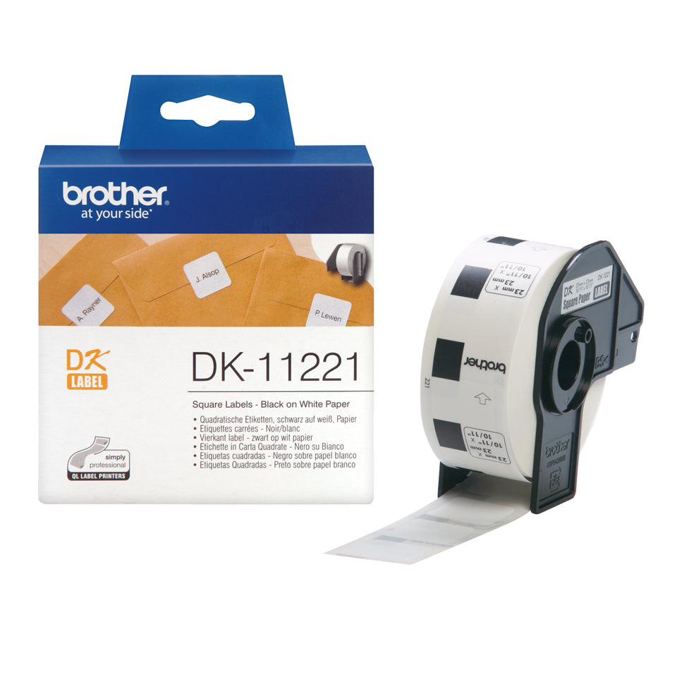 Brother DK-11221 - Black blank - 23 x 23 mm 1000 label(s) labels - for Brother QL-1050, 1060, 500, 550, 560, 570, 580, 600, 650, 700, 710, 720, 820