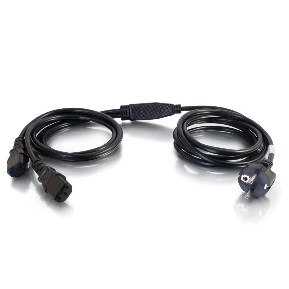 C2G Power Cord Splitter - Power Splitter - EEC 7/7 (M) to IEC 60320 C13 - AC 250 V - 3 m - moldeado - negro - Europa