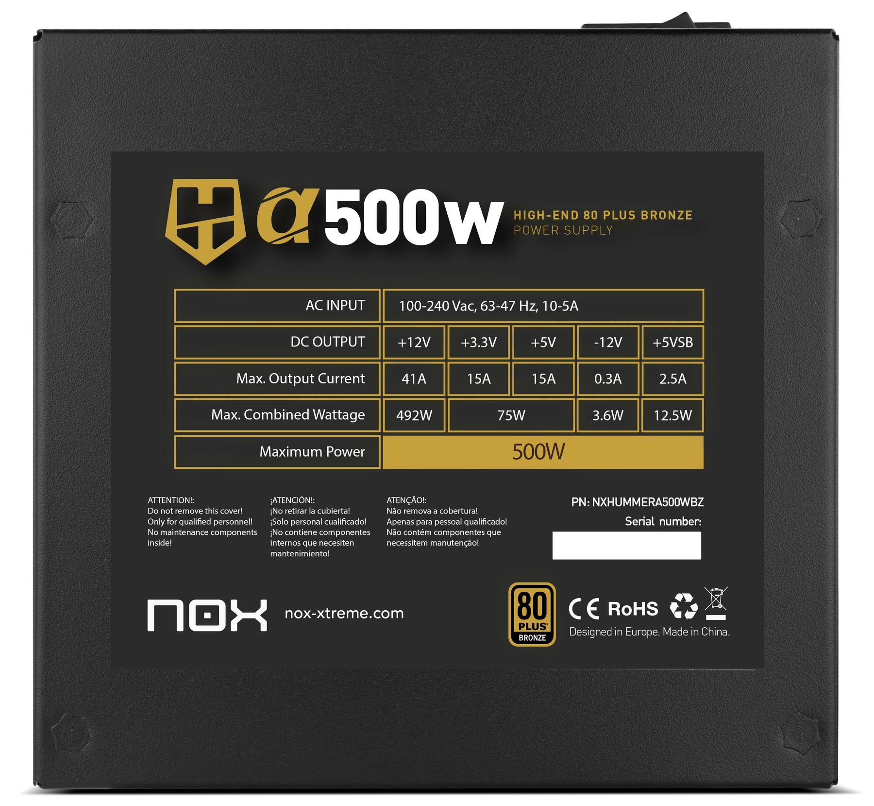 Fonte Alim. 500W ATX NOX Hummer Alpha 500W Bronze Edition