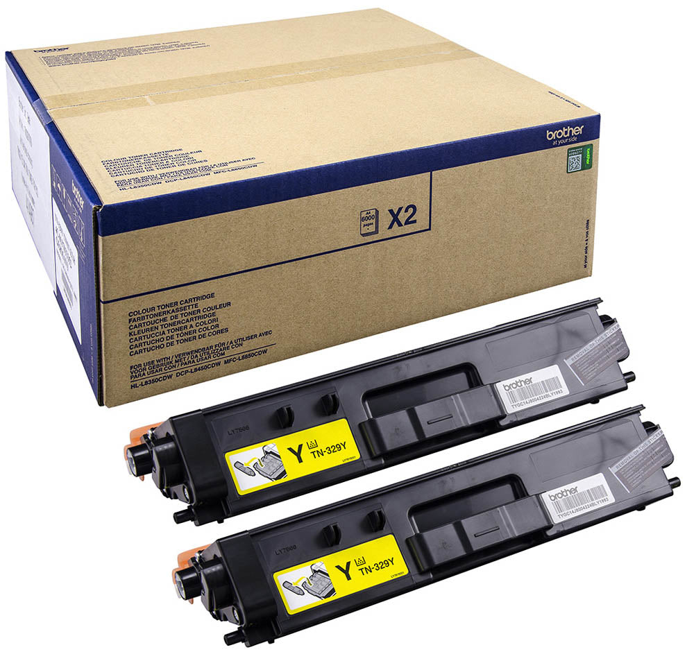 Brother TN329Y - Pack of 2 - Yellow - Genuine - Toner Cartridge - for Brother DCP-L8450CDW, HL-L8350CDW, HL-L8350CDWT, MFC-L8850CDW