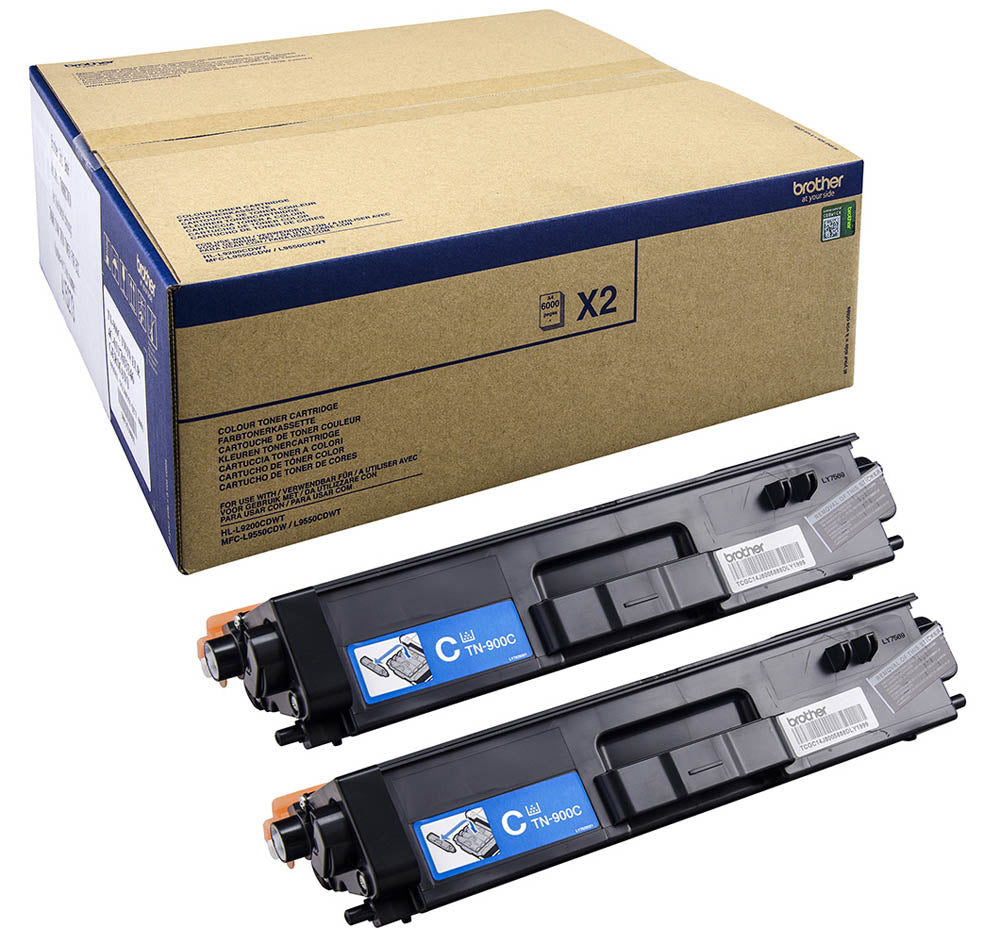 Brother TN900C - Pack of 2 - cyan blue - original - toner cartridge - for Brother HL-L9200CDWT, HL-L9300CDWT, HL-L9300CDWTT, MFC-L9550CDW, MFC-L9550CDWT