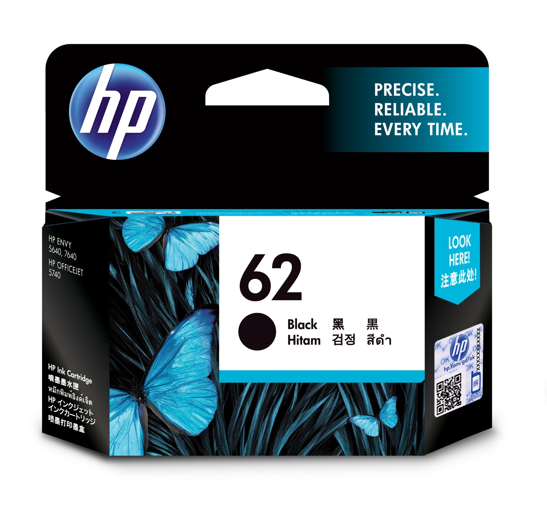 HP 62 - Black - Genuine - Ink Cartridge - for ENVY 55XX, 56XX, 76XX, Officejet 250, 57XX, 8040