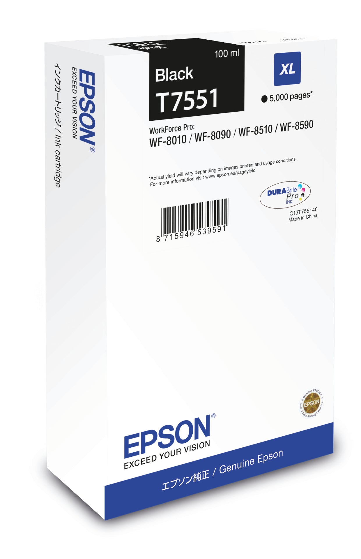 EPSON BLACK INK CARTRIDGE XL T7551 WF-8590/8090/8010/8510
