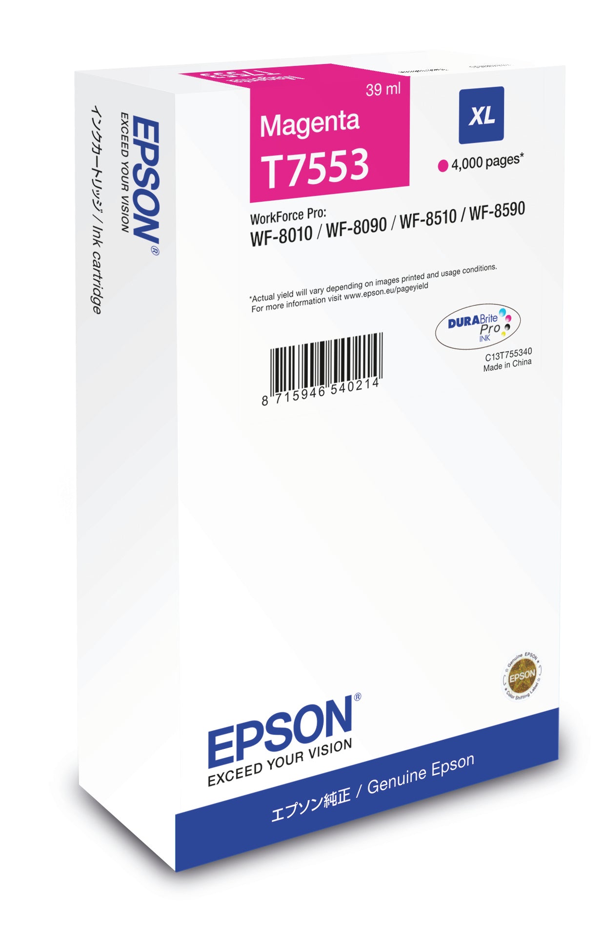 EPSON MAGENTA XL T7553 INK CARTRIDGE WF-8590/8090/8010/8510