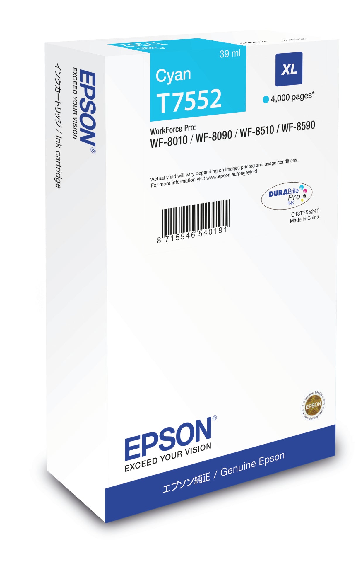 CARTUCHO DE TINTA EPSON AZUL XL T7552 WF-8590/8090/8010/8510