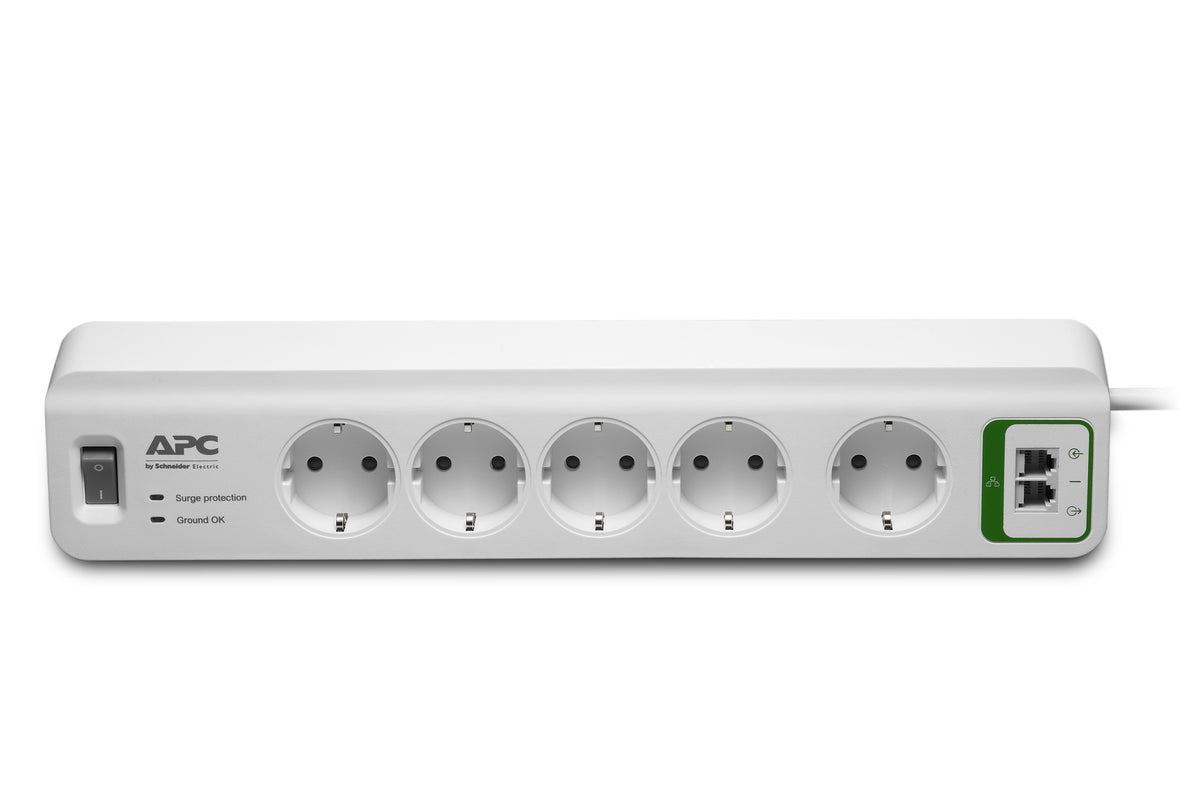 APC SurgeArrest Essential - Protector contra sobretensiones - CA 230 V - 2300 Watt - Conectores de salida: 5 - Alemania - Blanco