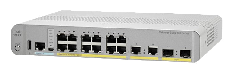 Cisco Catalyst 3560CX-12PC-S - Switch - Managed - 12 x 10/100/1000 (PoE+) + 2 x Gigabit SFP combo - desktop, rail mountable, DIN rail mountable, wall mountable - PoE+ (240W)