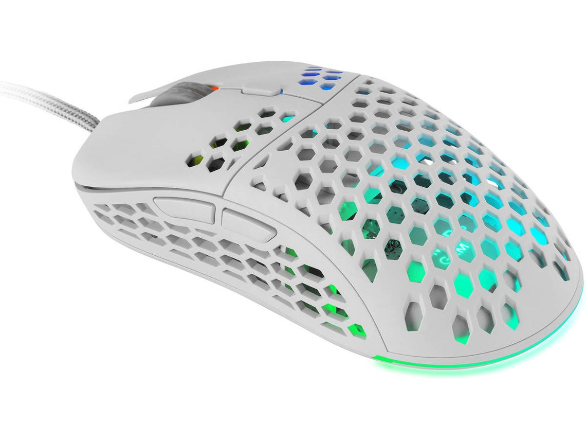 RATÓN MARS GAMING MM55 BLANCO, 12800DPI, EXTREME-LIGHT 55G, RGB, PARACORD, SUAVE (MM55W)