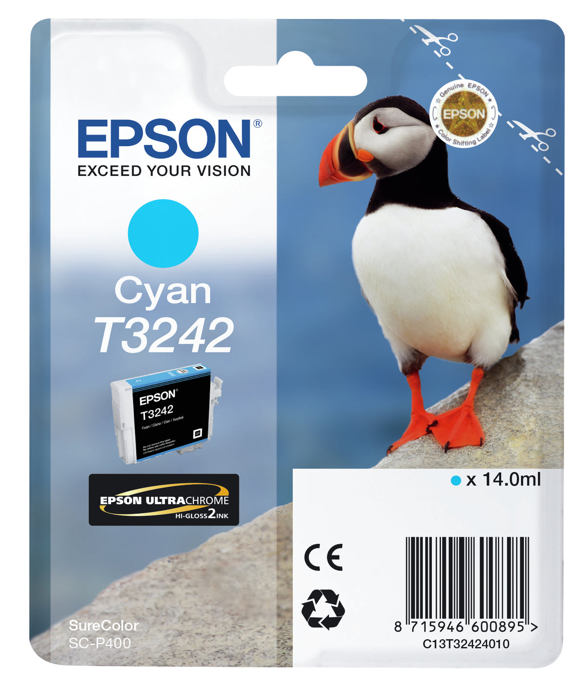 Epson T3242 - 14 ml - cyan blue - original - ink cartridge - for SureColor P400, SC-P400