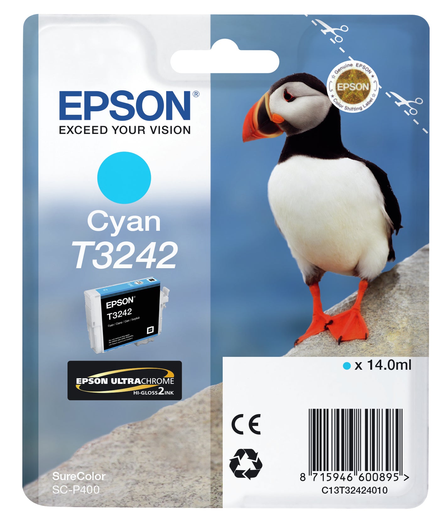 Epson T3242 - 14 ml - cyan blue - original - ink cartridge - for SureColor P400, SC-P400