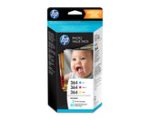 HP 364 Series Photo Value Pack - Pack de 3 - amarelo, azul cyan, magenta - blister - cartucho de impressão / kit de papel - para Deskjet 3520, Photosmart 5520, 55XX B111, 6520, 7510 C311, 7520, Wireless B110
