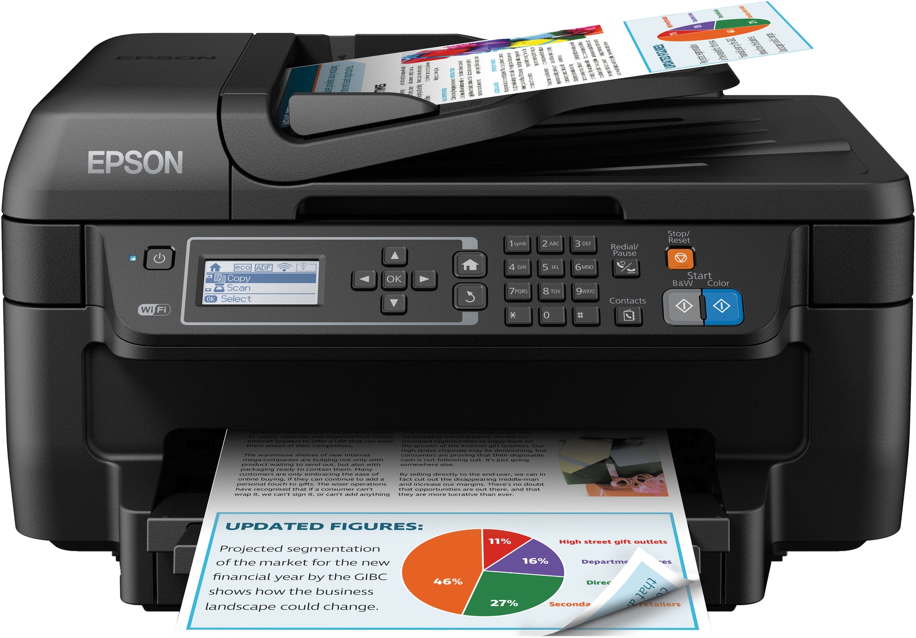 Epson WorkForce WF-2750DWF - Impresora multifunción - Color - Inyección de tinta - A4/Legal (soportes) - hasta 13 ppm (impresión) - 150 hojas - 33,6 Kbps - USB 2.0, Wi-Fi(n)