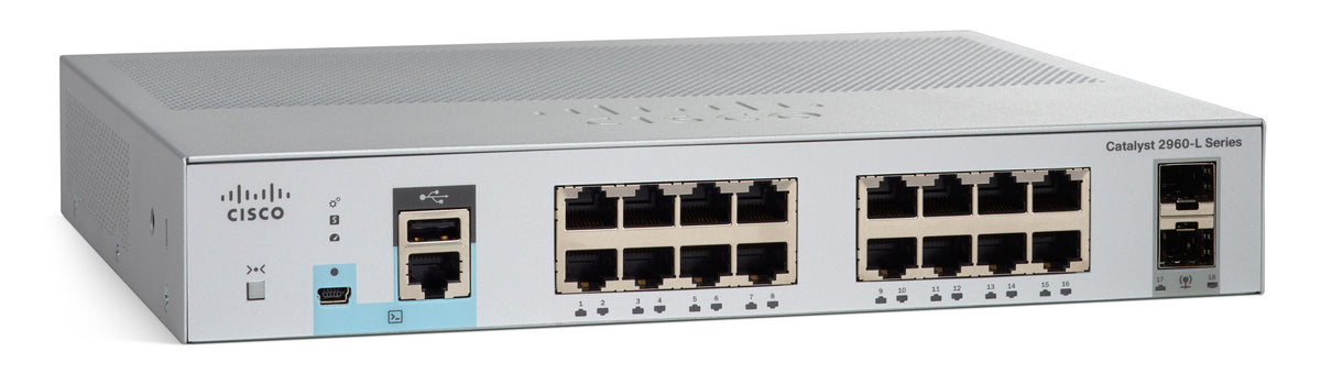 Cisco Catalyst 2960L-16TS-LL - Switch - Administrado - 16 x 10/100/1000 + 2 x Gigabit SFP (enlace ascendente) - escritorio, montaje en riel