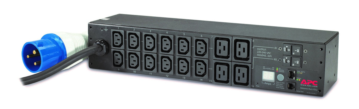 APC Metered Rack PDU AP7822B - Unidade de distribuição de potência (montável em bastidor) - AC 200/208/230 V - entrada: IEC 60309 32A - conectores de saída: 16 (IEC 60320 C13, IEC 60320 C19) - 2U - 3.66 m cabo - para P/N: SCL400RMJ1U, SCL500RMI1UC, S