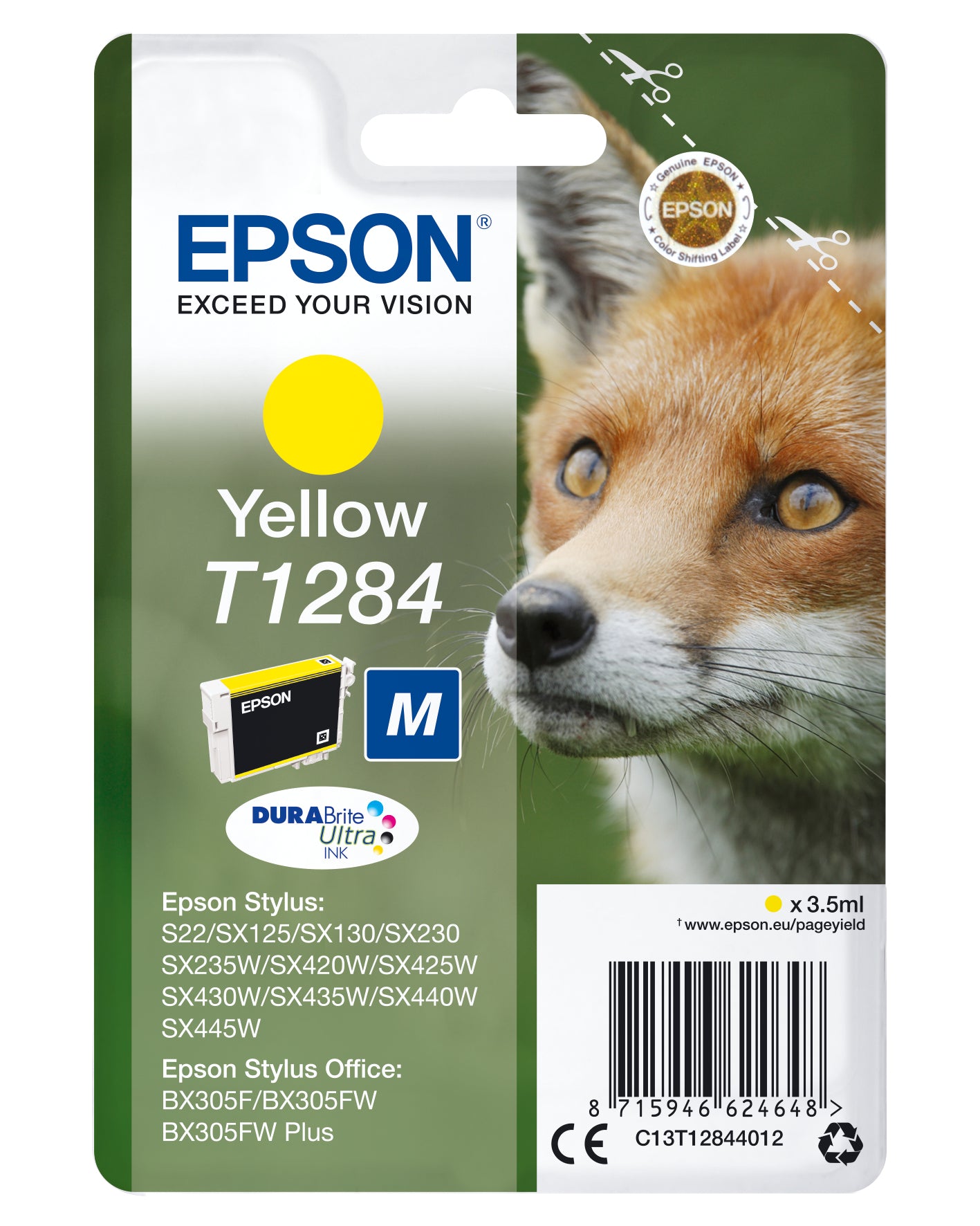Epson T1284 - 3.5 ml - size M - yellow - original - blister - ink cartridge - for Stylus S22, SX130, SX230, SX235, SX430, SX435, SX438, SX440, SX445, Stylus Office BX305