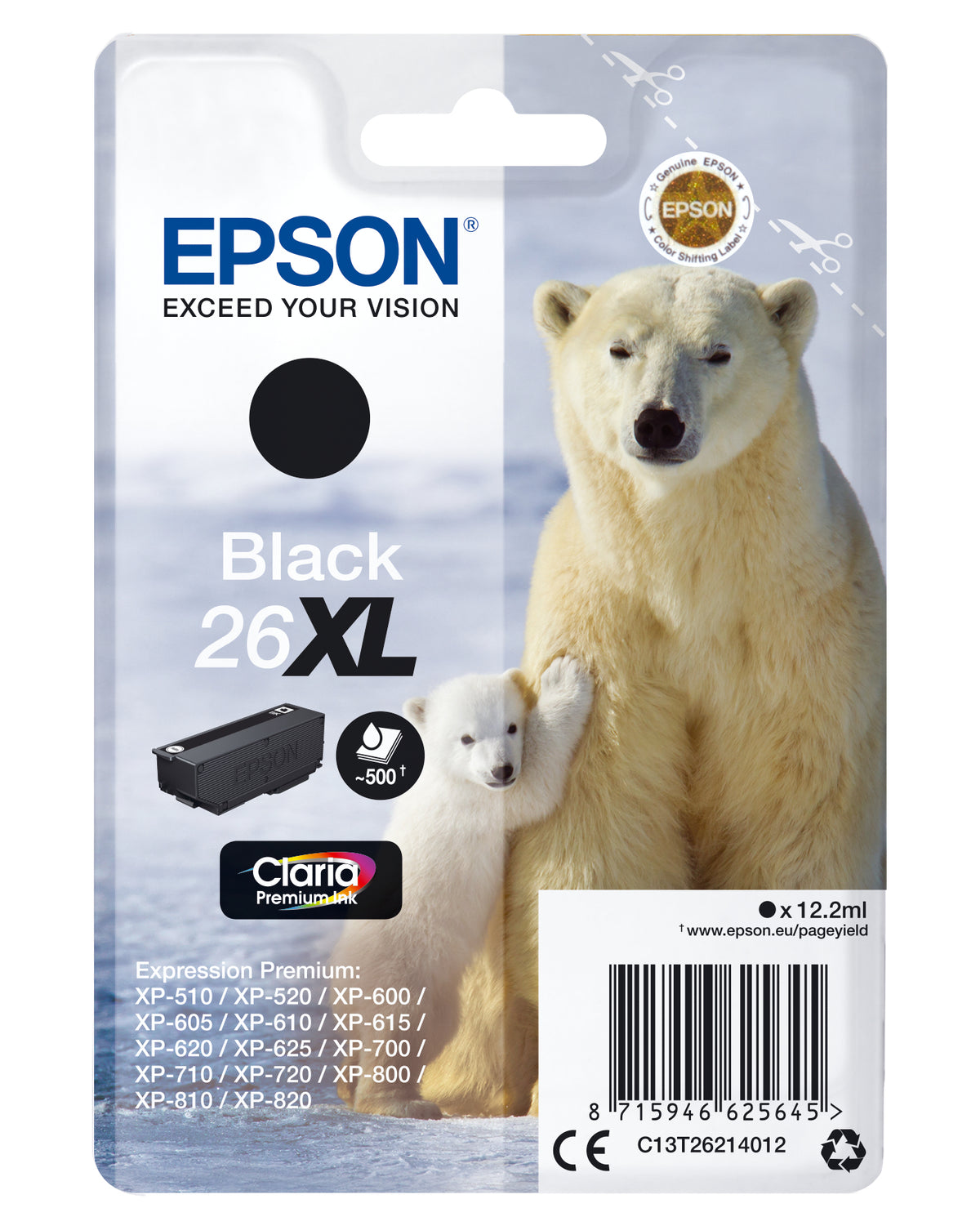 Epson 26XL - 12.2 ml - XL - preto - original - blister - tinteiro - para Expression Premium XP-510, 520, 600, 605, 610, 615, 620, 625, 700, 710, 720, 800, 810, 820