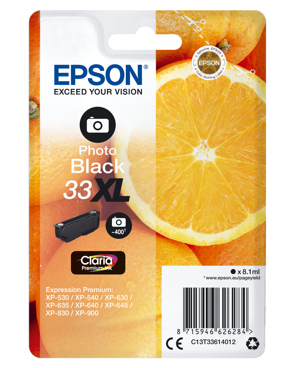 Epson 33XL - 8.1 ml - XL - preto foto - original - blister - tinteiro - para Expression Home XP-635, 830, Expression Premium XP-530, 540, 630, 635, 640, 645, 830, 900