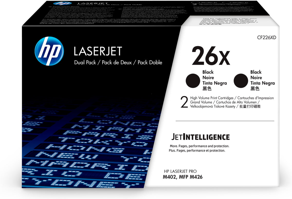 HP 26X - Pack of 2 - High Yield - Black - Genuine - LaserJet - Toner Cartridge (CF226XD) - for LaserJet Pro M402, MFP M426