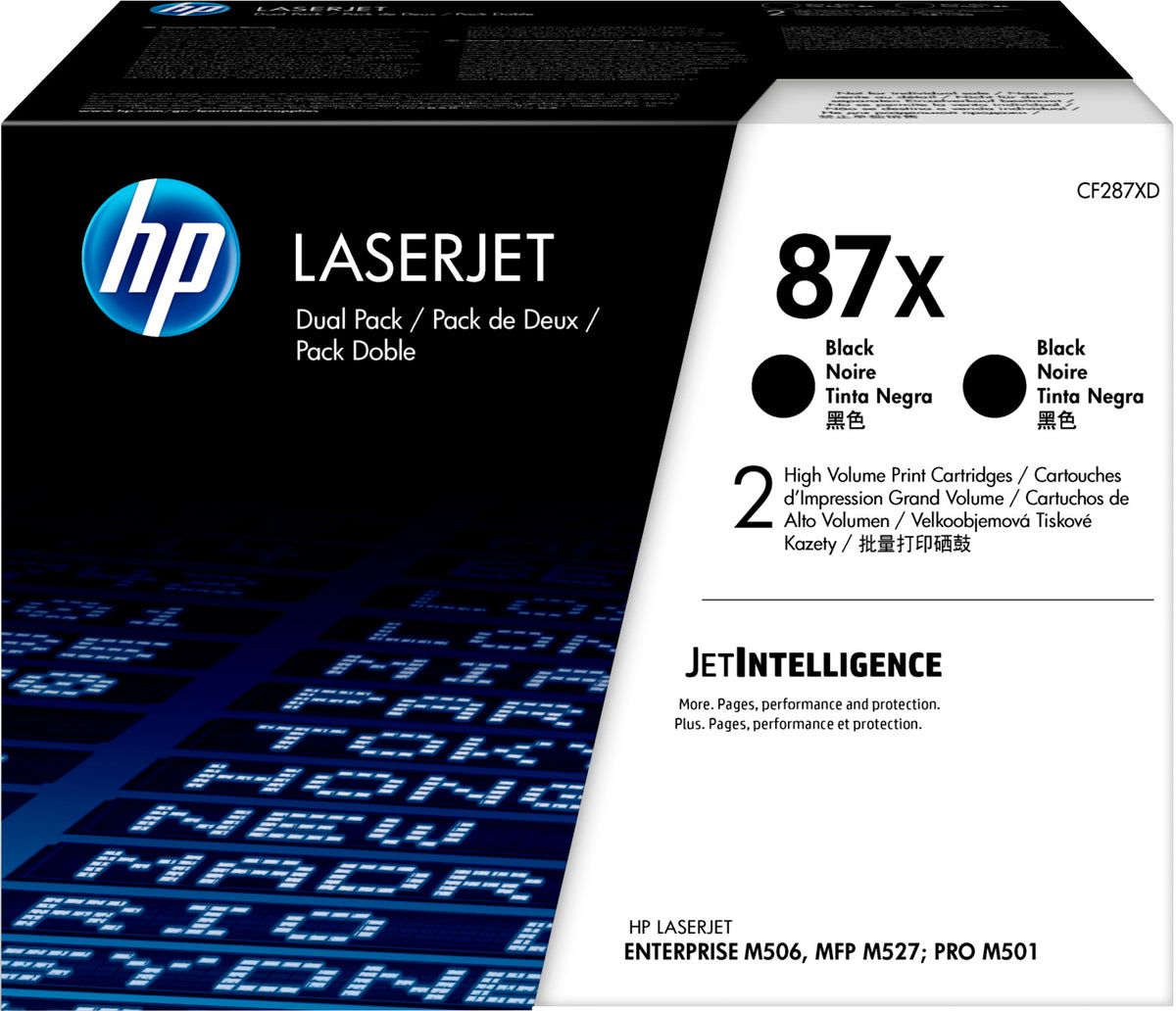 HP 87X - Pack of 2 - High Yield - Black - Genuine - LaserJet - Toner Cartridge (CF287XD) - for LaserJet Managed E50045, LaserJet Managed Flow MFP E52545