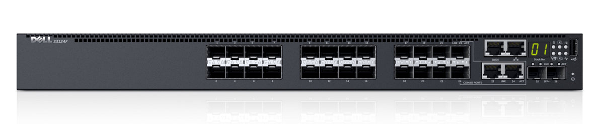 Dell Networking S3124F - Switch - L3 - Administrado - 24 x Gigabit SFP + 2 x 10 Gigabit SFP+ + 2 x Gigabit SFP combo - flujo de aire de adelante hacia atrás - montaje en riel - Dell Smart Value - con 3 años de Dell ProSupport