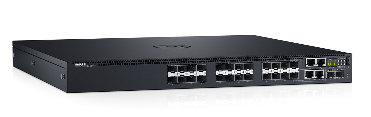 Dell Networking S3124F - Switch - L3 - Administrado - 24 x Gigabit SFP + 2 x 10 Gigabit SFP+ + 2 x Gigabit SFP combo - flujo de aire de adelante hacia atrás - montaje en riel - Dell Smart Value - con 3 años de Dell ProSupport