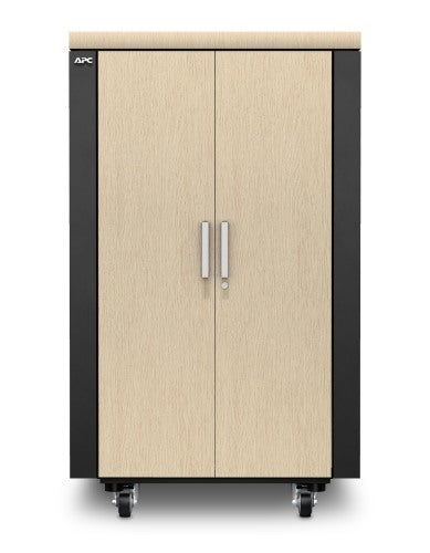 Sala de servidores insonorizada segura NetShelter CX de APC en un gabinete de caja - Empaquetado resistente a golpes - Gabinete de gabinete - con unidad de distribución de energía - Gris, roble - 24U - 19"