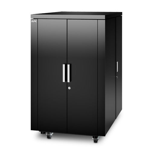 Sala de servidores insonorizada segura NetShelter CX de APC en un gabinete de caja - Empaque resistente - Gabinete - con unidad de distribución de energía - Negro - 24U - 19"
