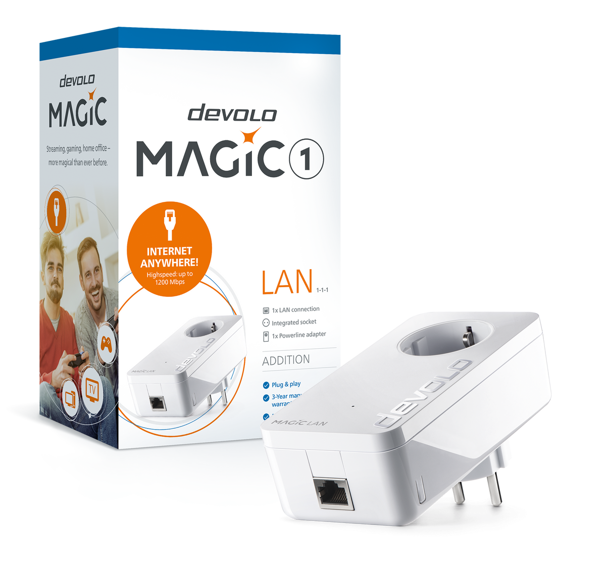 devolo Magic 1 LAN, adaptador adicional, velocidad Powerline de hasta 1200 Mbps con 1 puerto LAN - PT8294
