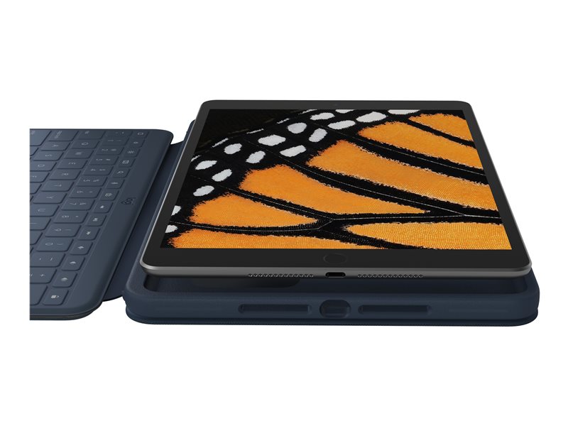 Logitech Rugged Combo 3 Touch for Education - Teclado e pasta de folio - com trackpad - Apple Smart connector - QWERTY - Pan-Nórdico - azul clássico - académico - para Apple 10.2-inch iPad (7ª geração, 8ª geração)