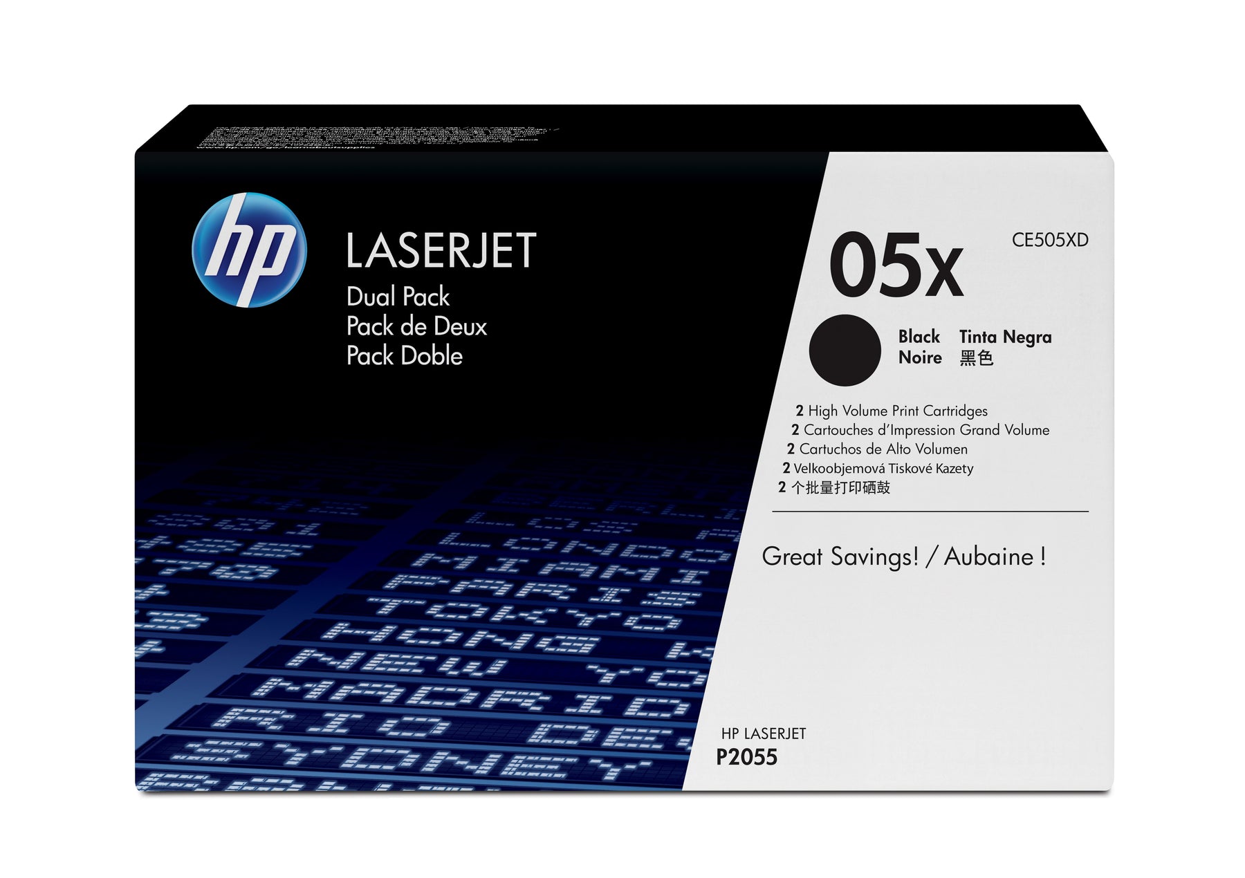 HP 05X - Pack de 2 - Alto Rendimento - preto - original - LaserJet - cartucho de toner (CE505XD) - para LaserJet P2054, P2055, P2056, P2057